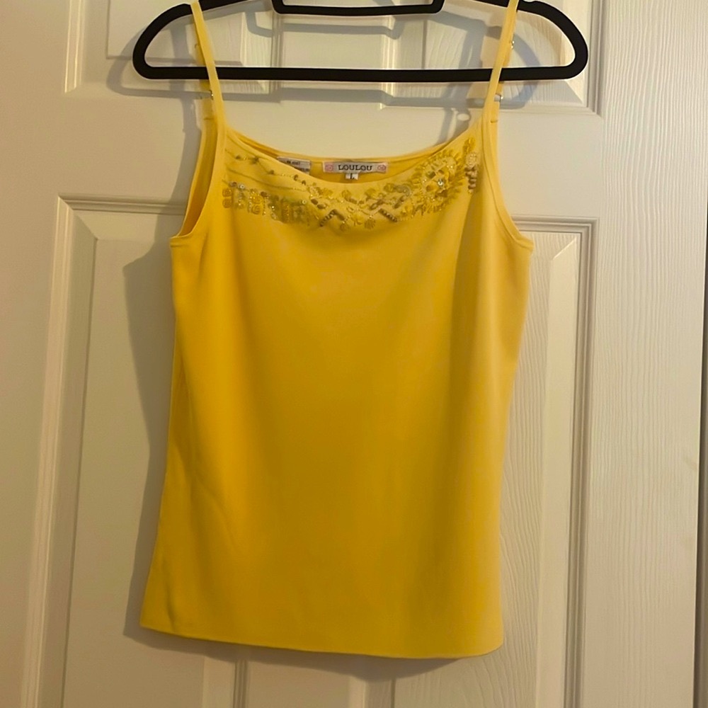 LOULOU lovely lemon top! Dazzling  embellished beaded and sequined top. Size L.